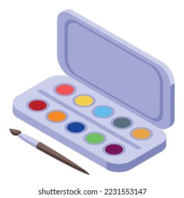 Pintar colores icono vector isométrico. Educación temprana. Niño feliz