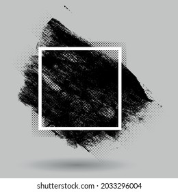 Dibujar composiciones, gruñir con marco, enviar mensajes de texto. Elementos de diseño sucios, plantilla de voz de cuadro de comillas. Las salpicaduras negras aisladas en el fondo blanco. Conjunto de plantillas de arte callejero de vectores