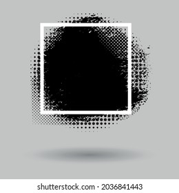 Paint compositions, grunge with frame, texting boxes. Dirty design elements, quote box speech template. Black splashes isolated on white background. Vector street art template set