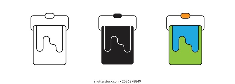 Contenedor de pintura en el conjunto de iconos de cubo. Contenedor de pintura en diseño de icono de Vector de cubo.