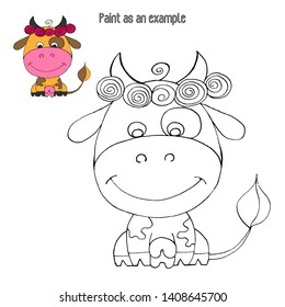 Paint cow, children's education, coloring pages for kids. - Vector graphics