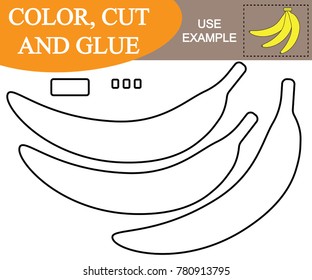 Paint, cut and paste the image of branch of bananas. Game for children.