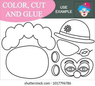 Paint, cut and paste the image of clown. Game for children.