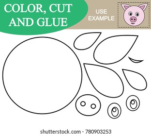 Paint, cut and paste the image of face of pig. Game for children.