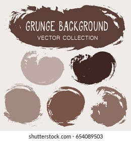 Paint dabs brown color palette, hand drawn brush stroke backgrounds set. Vintage design elements vector collection. Paint splash, stain, dab, ink or acrylic texture.
