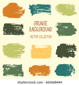 Paint dabs, hand drawn brush stroke backgrounds set. Vintage design elements vector collection. Ink stains, gouache, watercolor or acrylic paint texture. Retro brushstroke splashes band.