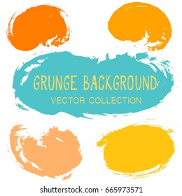 Paint dabs isolated on white, hand drawn brush stroke backgrounds set. Vintage design elements vector collection. Ink stains, gouache, watercolor or acrylic paint texture. Retro brushstroke splashes.