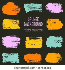 Paint dabs, pink, blue, orange and yellow hand drawn brush stroke backgrounds set. Vintage design elements vector collection. Ink stains, gouache, summer colors watercolor or acrylic paint texture.