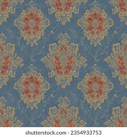 Paint Damask Classic seamless Pattern,Luxury vintage style pattern,Damask Classic Vintage Pattern for background,Tile,textures,textile,Wallpaper and Fabric print.Paint Elegant Damask seamless pattern