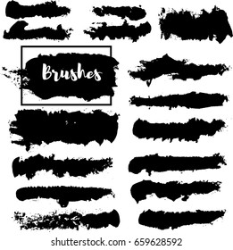 Paint daubs, hand drawn brush stroke backgrounds set. Vintage design elements vector collection. Paint splash, stain, dab, ink or acrylic texture.Dirty grunge artistic design elements.