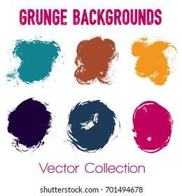 Paint daubs, hand drawn brush stroke backgrounds set. Vintage red, blue and yellow painted design elements vector collection. Paint splash backgrounds, stain, ink dab or acrylic texture.