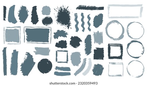 Paint dirty brush stroke vector bundle. Hand drawn border box hipster elements. Blotch spot sale banner silhouette batch. Brushstroke gouache spots drawing.
