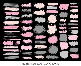 Pinte o emaranhado sujo do pau a pique. Elementos temporários isolados de manchas de tinta. Conjunto de silhuetas de etiqueta de venda de borrão. Traçado do pincel guache salta o desenho.