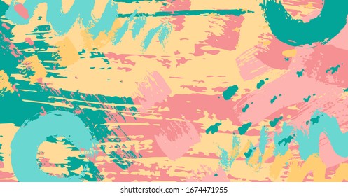 Paint doodle memphis fondo. Banner de plantilla de collage de moda. Textura de impresión gráfica abstracta con patrón de salpicadura de color agua.  Ilustración vectorial 