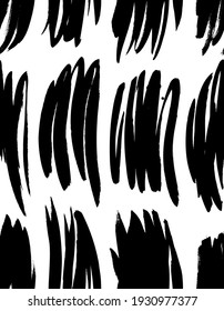 Paint drawing seamless pattern black and white smear. Hand drawn abstract illustration grunge elements. Vector abstract objects for design 