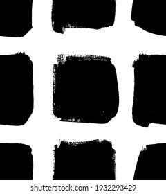 Paint drawing seamless pattern black and white squares. Hand drawn abstract illustration grunge elements. Vector abstract objects for design 