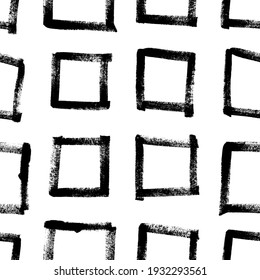 Paint Zeichnen nahtlose Muster schwarz-weiß Quadrate. Handgezeichnete abstrakte Illustrationselemente. Abstrakte Vektorobjekte für Design 