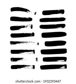 Paint drawing set of black smear on white background. Hand drawn abstract illustration grunge elements. Vector abstract objects for design
