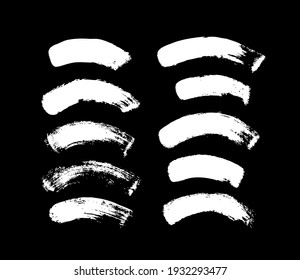 Paint drawing set of black smear on white background. Hand drawn abstract illustration grunge elements. Vector abstract objects for design