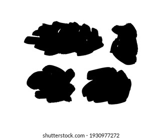 Paint drawing set of black and white smear. Hand drawn abstract illustration grunge elements. Vector abstract objects for design 
