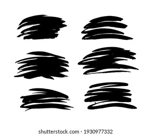 Paint drawing set of black and white smear. Hand drawn abstract illustration grunge elements. Vector abstract objects for design 