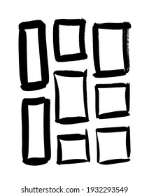 Paint drawing set of black and white squares. Hand drawn abstract illustration grunge elements. Vector abstract objects for design 