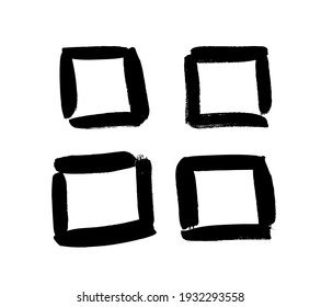 Paint drawing set of black and white squares. Hand drawn abstract illustration grunge elements. Vector abstract objects for design 