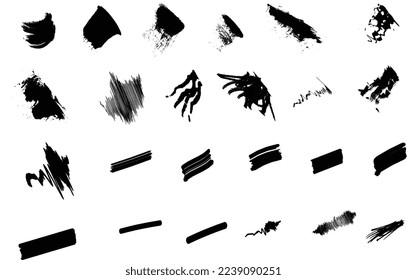 paint drawing set of black and white smear. hand drawn abstract illustration grunge elements. vector abstract object for design.