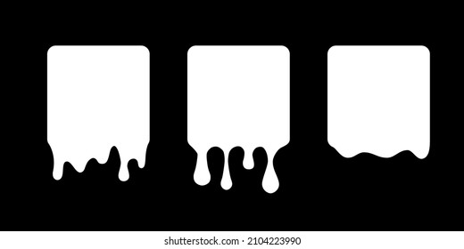 Paint drip icons set vector illustration. Splash of black ink square drop, liquid blobs melt and flow with splatters, simple stickers of round shape with fluid droplets on wall isolated on white