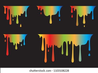 Paint drip set isolated on black background. Paint drip for web site, wallpaper, poster, placard and cover. Useful for ad, backdrop and print materials. Creative art concept,vector illustration,eps 10