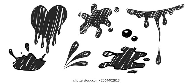 Paint drip splatter, liquid stain fluid ink droplet grunge textured. Graffiti splash black melt. Paint flows, melt spray border. 