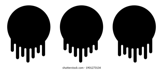 Paint Drip Aufkleber Kreis. Set 3d Liquid Tropfen Vektorgrafik. Flüssiges Dripping Symbol einzeln. Grafikdesign-Elemente.