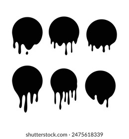 Paint drip stickers, circle melt drop vector icons. Vector milk circle melt drops, graffiti paint drip blobs