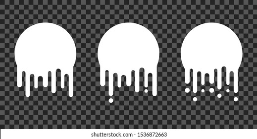 Paint drip stickers, circle white melt drop vector icons. Vector milk circle melt drops, graffiti paint drip blobs