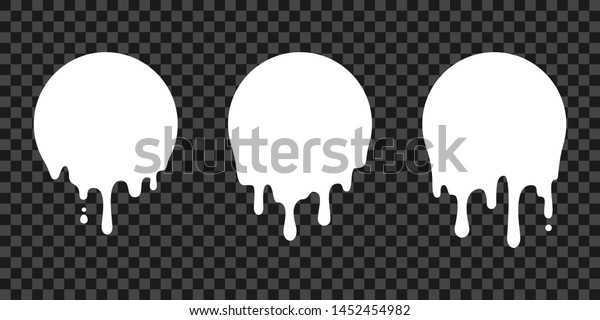 Paint drip\
stickers, circle white melt drop vector icons. Vector milk circle\
melt drops, graffiti paint drip\
blobs