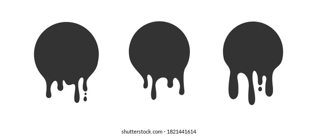 Paint drip stickers icon, circle with melt drop,  graffiti paint drip blobs. vector illustration