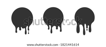 Paint drip stickers icon, circle with melt drop,  graffiti paint drip blobs. vector illustration
