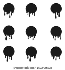 Paint drip stickers set, circle with melt drop icon,  graffiti paint drip blobs. vector illustration