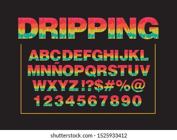 Paint dripping alphabet with letters and numbers, Stylish vector font icon 
