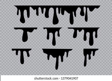 Paint dripping background. Vector dripping paint. Illustrations of various black paint. Ink drops and blobs, splash blobs, splatter stain. Abstract ink for banner, sticker, badge, sale.