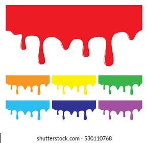 Paint Dripping Backgrounds In Rainbow Colors. Design Elements Of Colorful Liquid Flow, Flowing Ink Drips. Vector Eps8 Illustration.