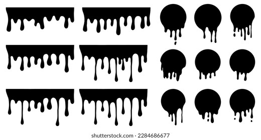 Paint dripping. Black dripping ink. Dripping liquid. Current paint, stains. Flowing liquid. Vector illustration EPS10