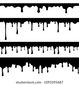Paint dripping, black liquid or melted chocolate drips seamless vector currents isolated. Drip splash, trickle leak illustration