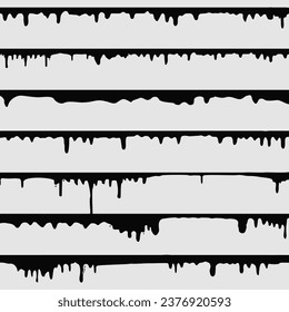 Paint dripping, black liquid or melted chocolate drips seamless vector currents isolated. Drip splash, trickle leak illustration