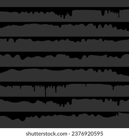 Paint dripping, black liquid or melted chocolate drips seamless vector currents isolated. Drip splash, trickle leak illustration