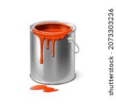 Paint Dripping Down From Bucket Package Vector. Paint Spilling From Blank Metallic Container. Painter Liquid For Make Renovation, Artist Accessory For Painting Template Realistic 3d Illustration