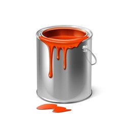 Paint Dripping Down From Bucket Package Vector. Paint Spilling From Blank Metallic Container. Painter Liquid For Make Renovation, Artist Accessory For Painting Template Realistic 3d Illustration