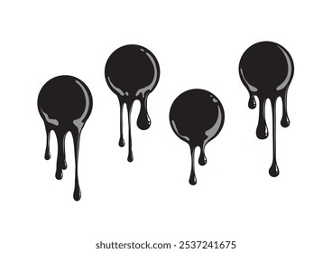 Paint dripping with highlights. Current drops. Black stains on a white background. Vector illustration.