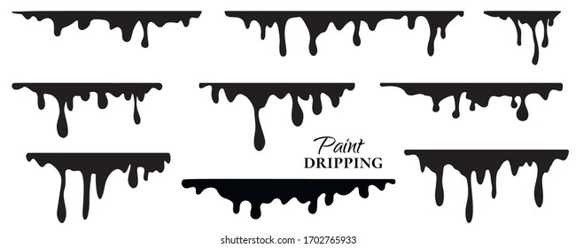 Paint dripping liquid. Black paint oil. Current inks. Vector illustration.