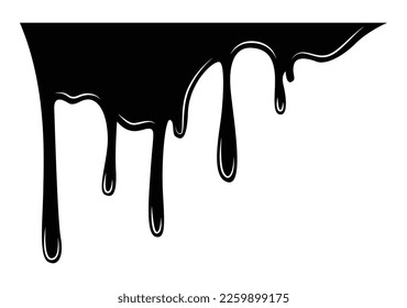 Paint dripping liquid. Flowing oil stain. Set of black drips. Abstract flow stencil, current ink streak or fluid smudge. Vector illustration on white background